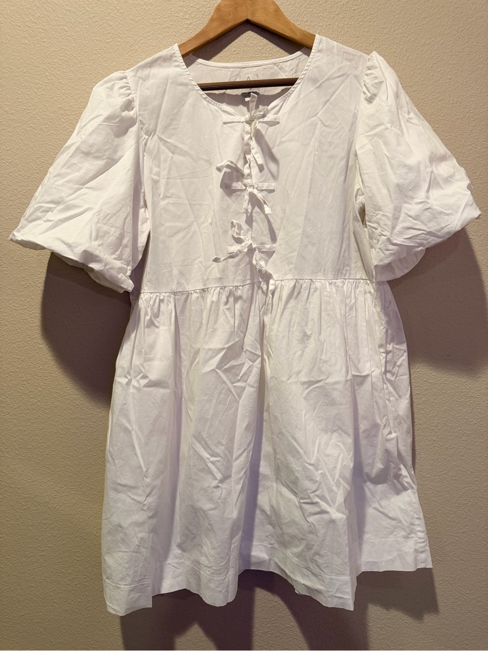Joie White Tie Front Puff Sleeve Mini Dress Size XL #0191